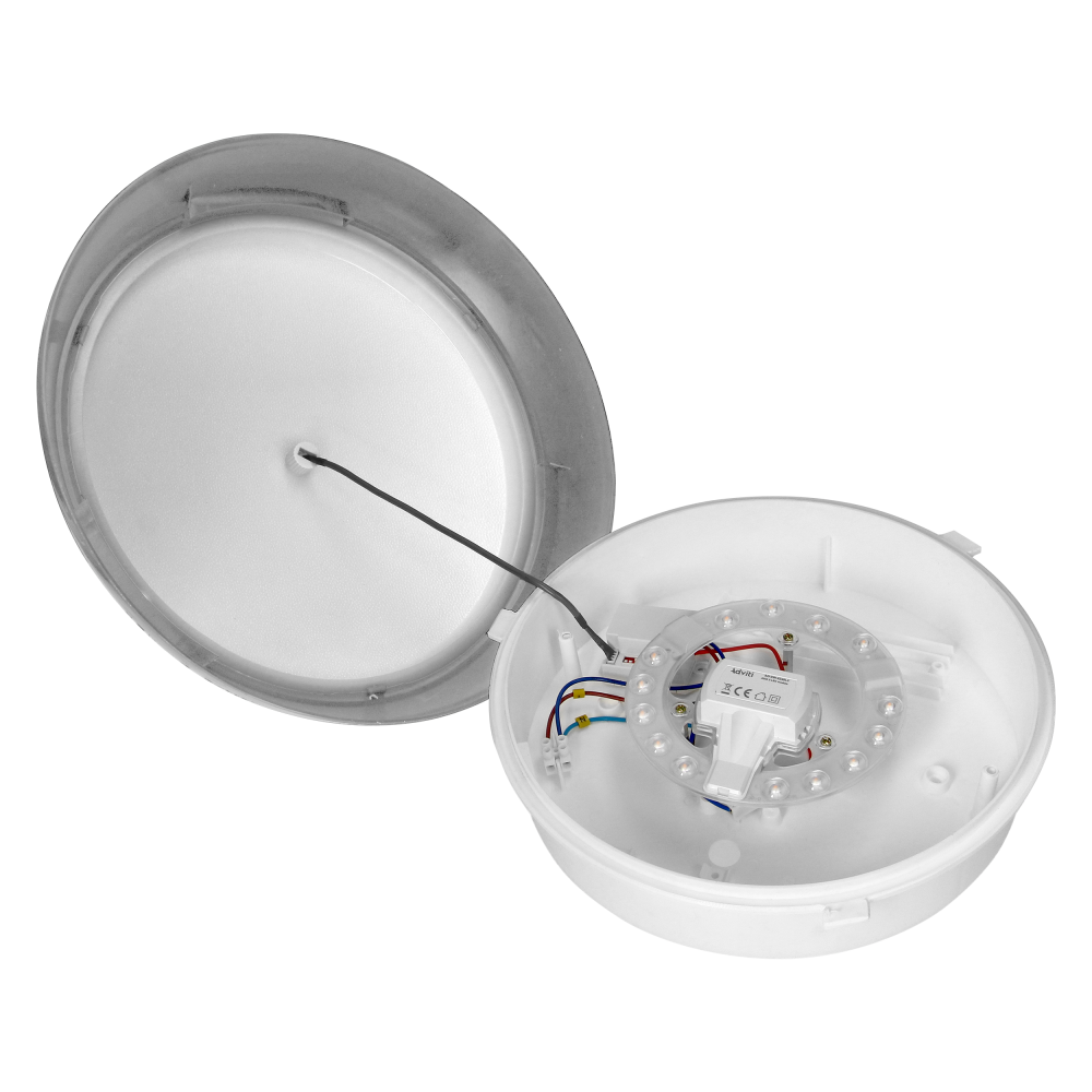 KOKO LED luminaire with PIR motion sensor, 12W, 4000K, 1200lm, silver-polypropylene, matt PC diffuser, IP44, IK10