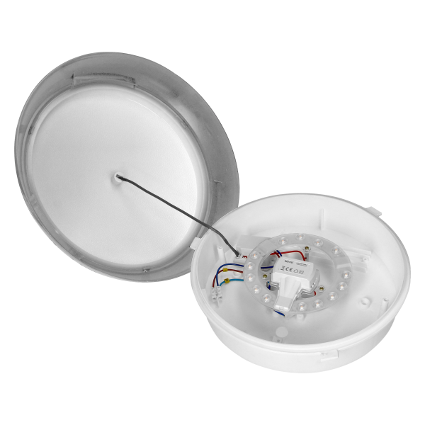 KOKO LED luminaire with PIR motion sensor, 12W, 4000K, 1200lm, silver-polypropylene, matt PC diffuser, IP44, IK10 KOKO LED luminaire with PIR motion sensor, 12W, 4000K, 1200lm, silver-polypropylene, matt PC diffuser, IP44, IK10