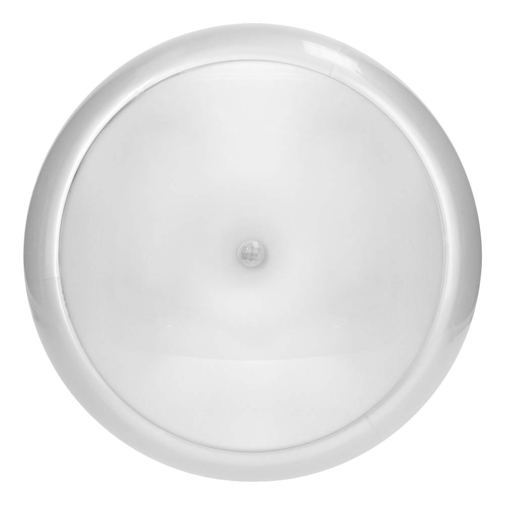 KOKO LED luminaire with PIR motion sensor, 18W, 3000K, 1650lm, white-polypropylene, matt PC diffuser, IP44, IK10