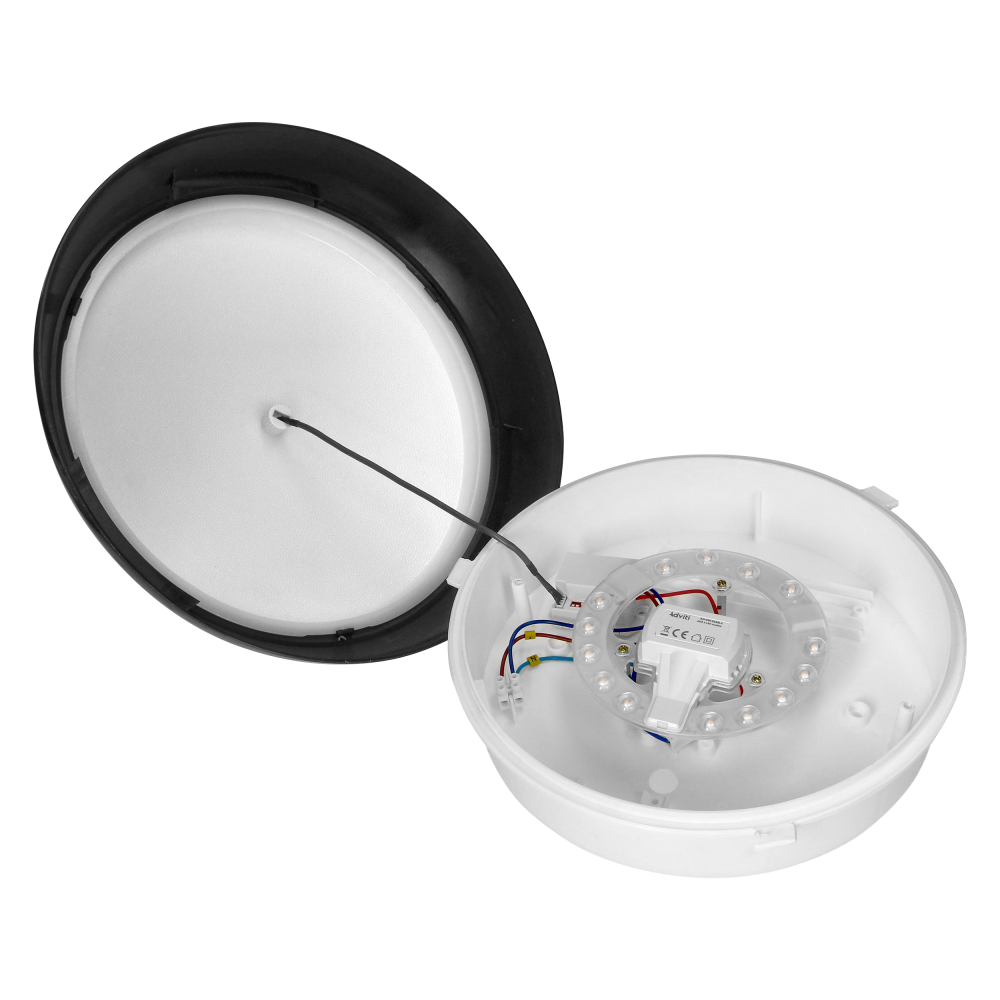 KOKO LED luminaire with PIR motion sensor, 18W, 3000K, 1650lm, black-polypropylene, matt PC diffuser, IP44, IK10
