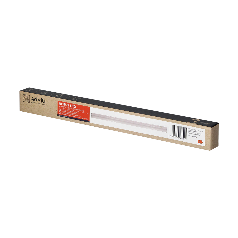 NOTUS LED 4W linear fixture for installation under the cabinet, 360lm, 4000K, 2-pin plug, ON/OFF switch,