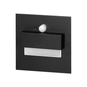 TRACO LED NEW 1,5W, recessed step light, 12VDC, 30lm, 3000K, black, motion and twilight sensors