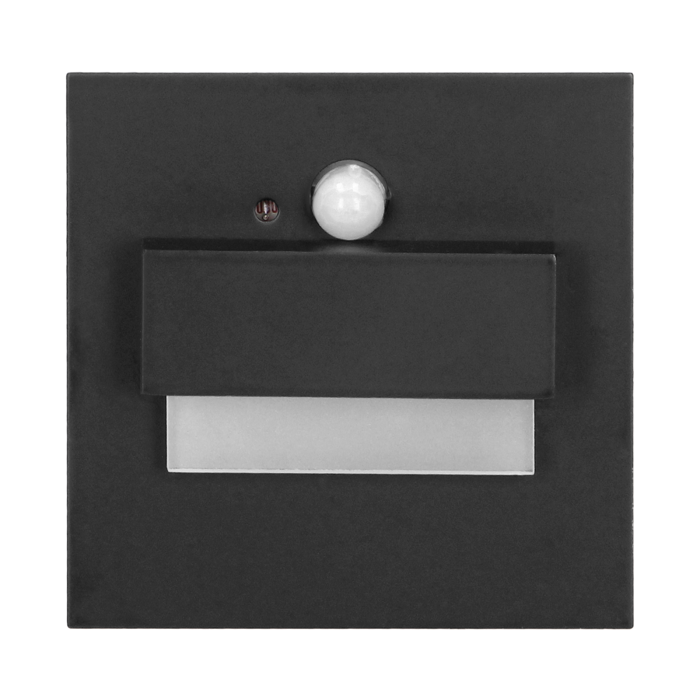 TRACO LED NEW 1,5W, recessed step light, 12VDC, 30lm, 3000K, black, motion and twilight sensors