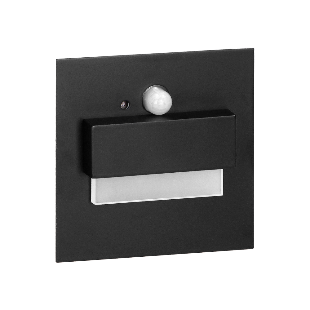 TRACO LED NEW 1,5W, recessed step light, 12VDC, 30lm, 3000K, black, motion and twilight sensors