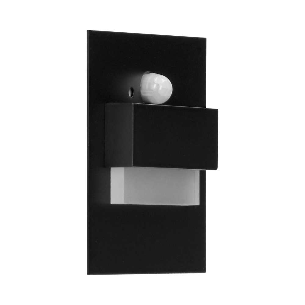 TRACO LED NEW 1,5W, recessed step light, 12VDC, 30lm, 3000K, black, motion and twilight sensors