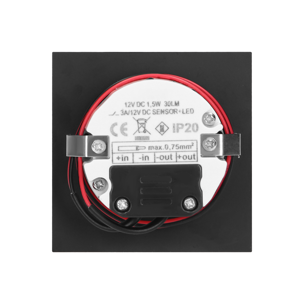 TRACO LED NEW 1,5W, recessed step light, 12VDC, 30lm, 3000K, black, motion and twilight sensors