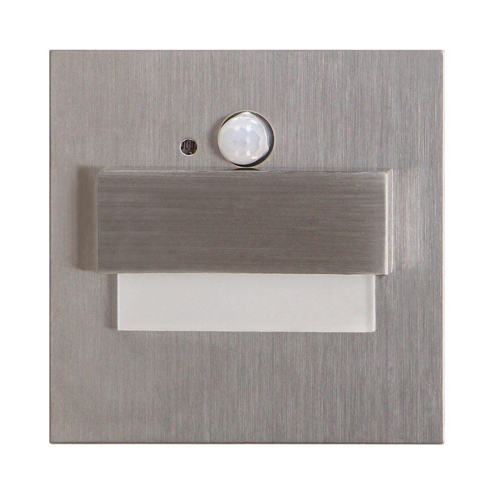 TRACO LED NEW 1,5W, recessed step light, 12VDC, 30lm, 3000K, satin, motion and twilight sensors