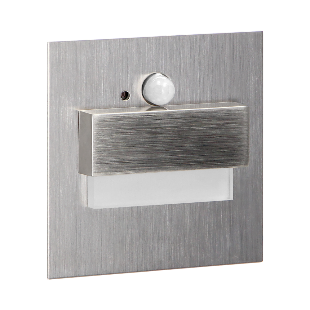 TRACO LED NEW 1,5W, recessed step light, 12VDC, 30lm, 3000K, satin, motion and twilight sensors