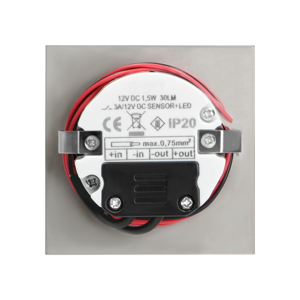 TRACO LED NEW 1,5W, recessed step light, 12VDC, 30lm, 3000K, satin, motion and twilight sensors