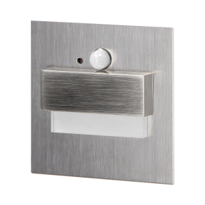 TRACO LED 1.5W, flush-mounted staircase luminaire, 12VDC, 30lm, 4000K, satin, twilight and motion sensor