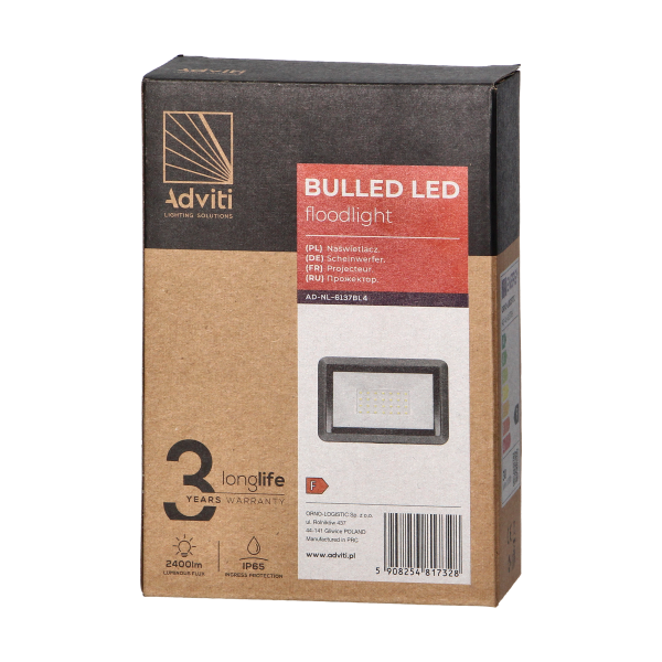 BULLED 30W naświetlacz 2400lm, IP65, 4000K, aluminium + szkło BULLED 30W naświetlacz 2400lm, IP65, 4000K, aluminium + szkło