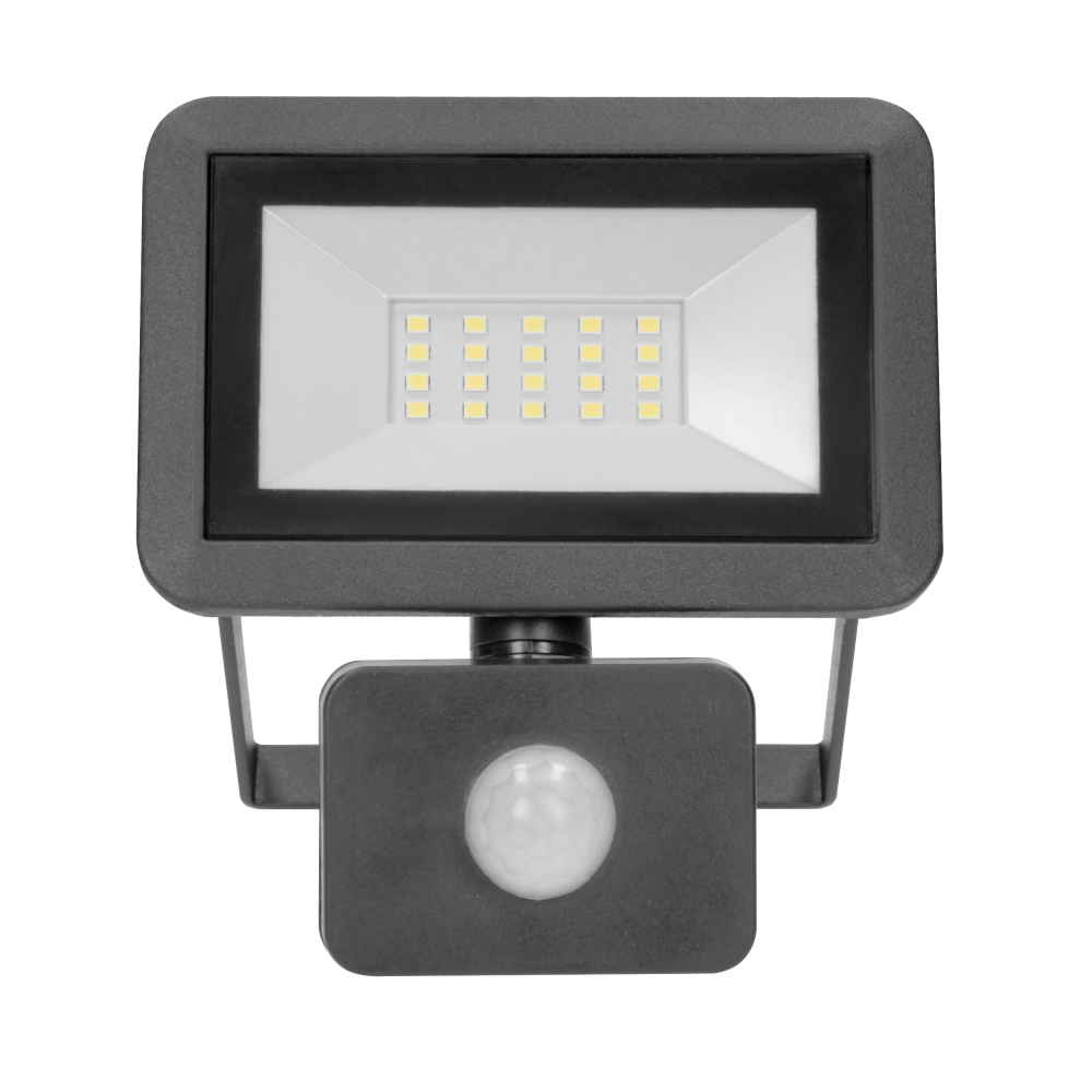 BULLED S 20W floodlight with PIR sensor 1600lm, IP44, 4000K, Alu+glass