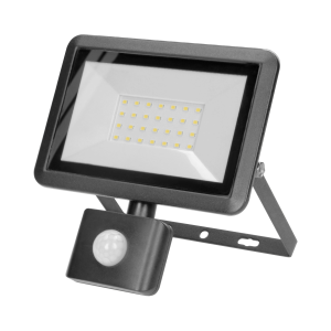 BULLED S 30W floodlight with PIR, 2400lm, IP44, 4000K, aluminium + glass
