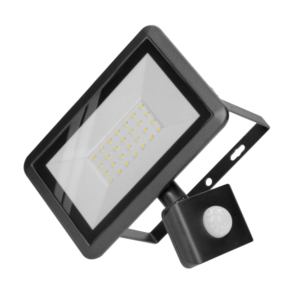 BULLED S 30W floodlight with PIR, 2400lm, IP44, 4000K, aluminium + glass BULLED S 30W floodlight with PIR, 2400lm, IP44, 4000K, aluminium + glass