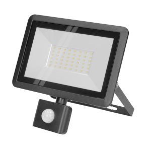 BULLED S 50W floodlight with PIR, 4000lm, IP44, 4000K, aluminium + glass