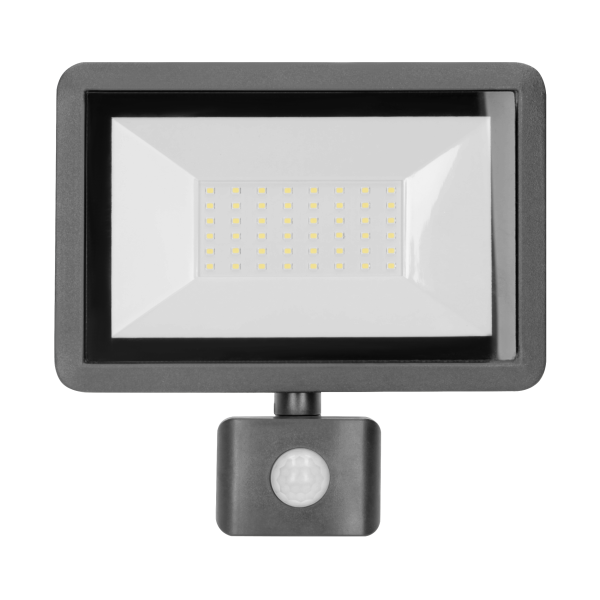 BULLED S 50W floodlight with PIR, 4000lm, IP44, 4000K, aluminium + glass BULLED S 50W floodlight with PIR, 4000lm, IP44, 4000K, aluminium + glass