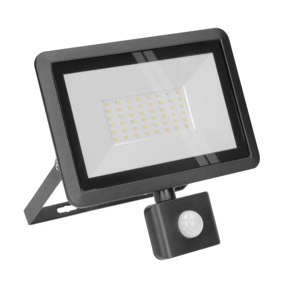 BULLED S 50W floodlight with PIR, 4000lm, IP44, 4000K, aluminium + glass BULLED S 50W floodlight with PIR, 4000lm, IP44, 4000K, aluminium + glass