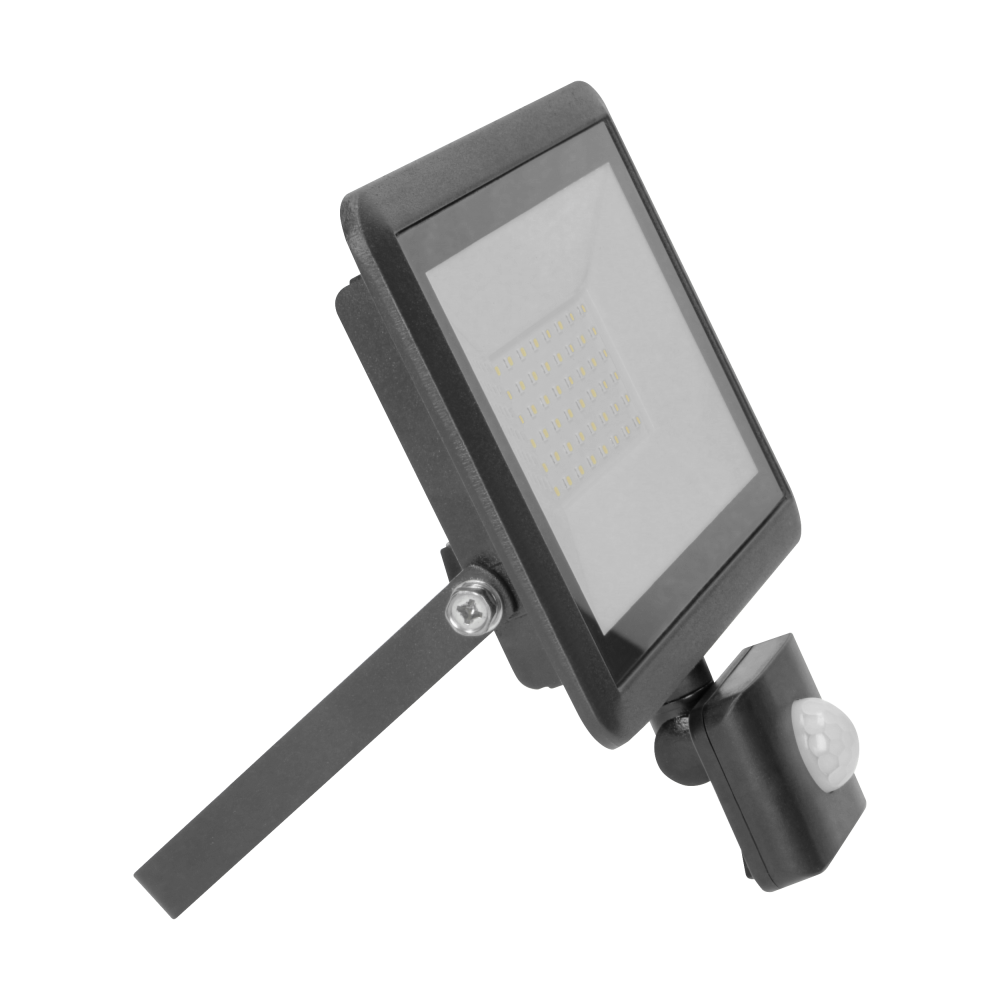 BULLED S 50W floodlight with PIR, 4000lm, IP44, 4000K, aluminium + glass