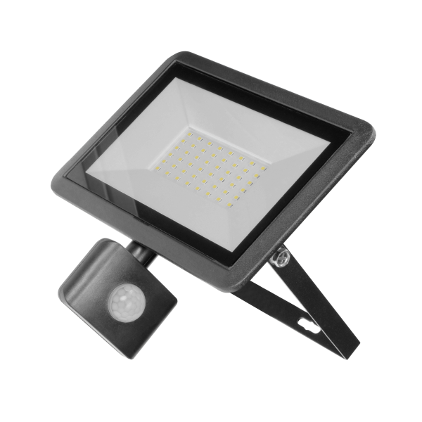 BULLED S 50W floodlight with PIR, 4000lm, IP44, 4000K, aluminium + glass BULLED S 50W floodlight with PIR, 4000lm, IP44, 4000K, aluminium + glass