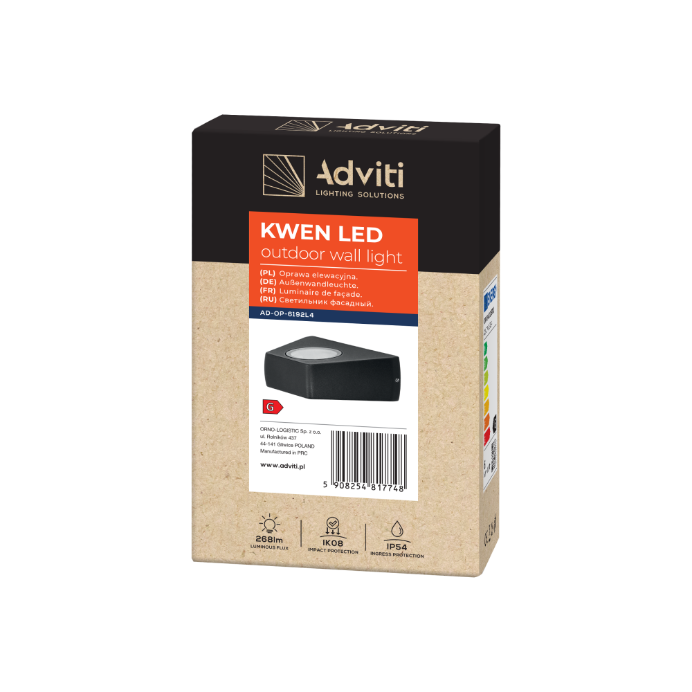 KWEN LED 6W, outdoor wall light, 260lm, IP54, 4000K