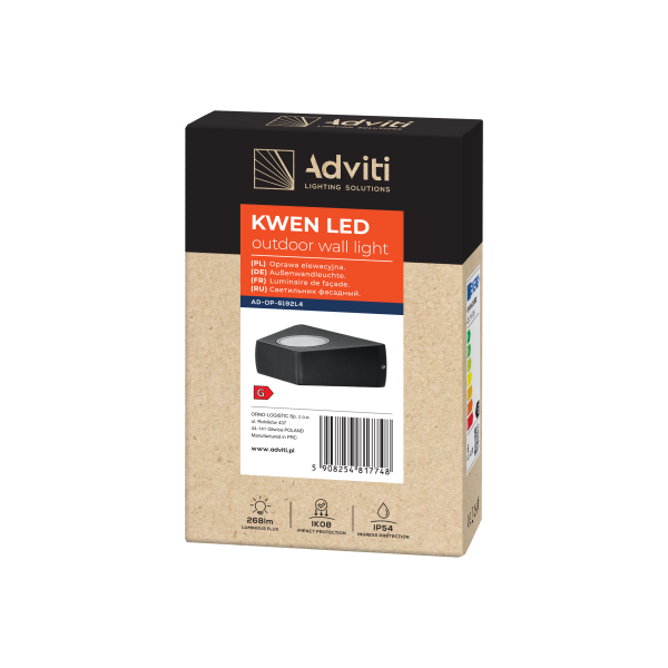 KWEN LED 6W, outdoor wall light, 260lm, IP54, 4000K KWEN LED 6W, outdoor wall light, 260lm, IP54, 4000K