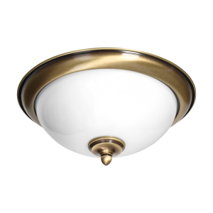 PONTUS ceiling light, 2xE14, 2x40W, metal, patinated brass, glass lampshade