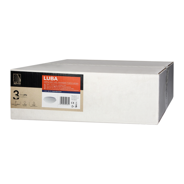 LUBA luminaire 3xE27 with a microwave motion sensor, max. power 3x60W, white-steel, matt glass diffuser, IP44 LUBA luminaire 3xE27 with a microwave motion sensor, max. power 3x60W, white-steel, matt glass diffuser, IP44