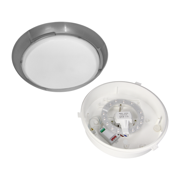 KOKO LED luminaire with microwave motion sensor, 12W, 3000K, 1100lm, silver-polypropylene, matt PC diffuser, IP44, IK10 KOKO LED luminaire with microwave motion sensor, 12W, 3000K, 1100lm, silver-polypropylene, matt PC diffuser, IP44, IK10