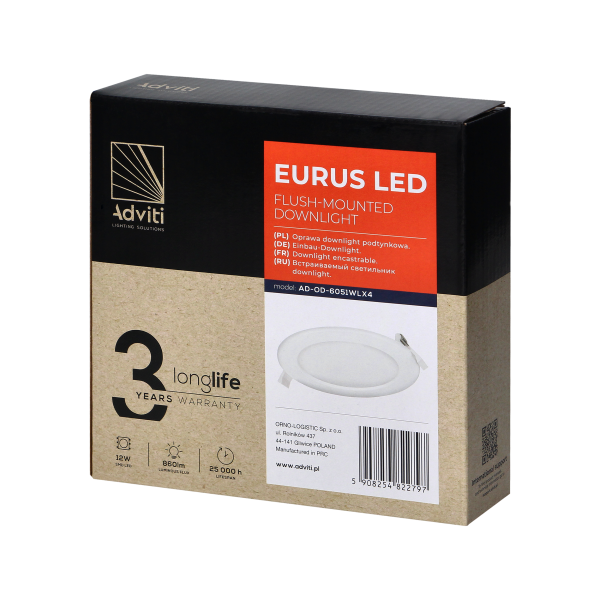 Flush mounted LED downlight EURUS, 12W, 4000K Flush mounted LED downlight EURUS, 12W, 4000K