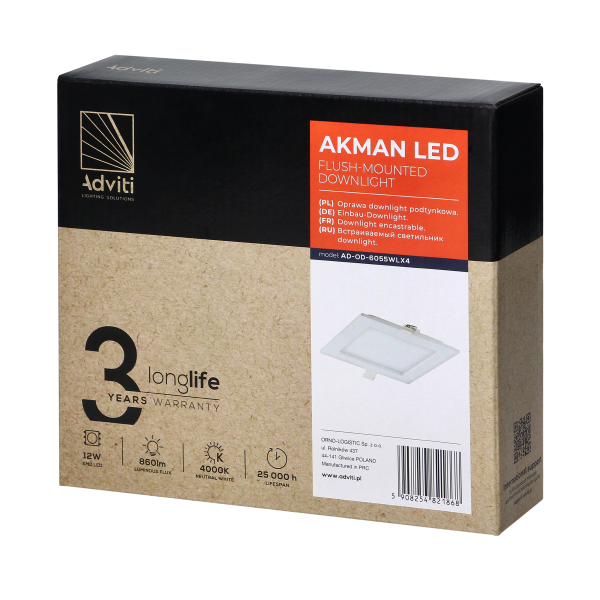 Flush mounted LED downlight AKMAN, 12W, 4000K Flush mounted LED downlight AKMAN, 12W, 4000K