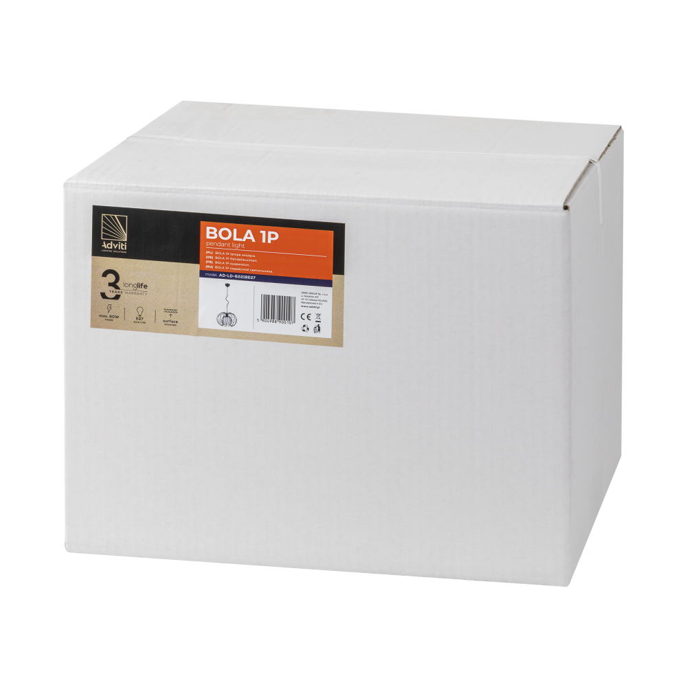 BOLA 1P, lampa wisząca, E27 max. 60W, czarna