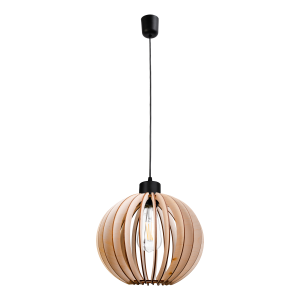 PALLA 270 pendant lamp, max. power 60W, E27, black, round lampshade, wood
