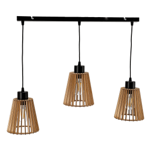 DELOS pendant lamp, max. power 3x60W, E27, black, wood, strip