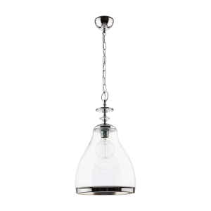 IKARIA 1P, pendant light, E27 max. 60W, metal, chrome, transparent glass lampshade