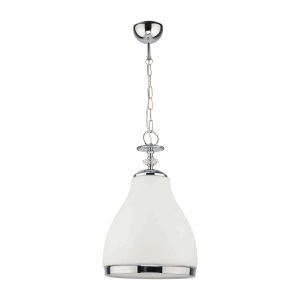 IKARIA 1P, pendant light, E27 max. 60W, metal, chrome, milky glass lampshade