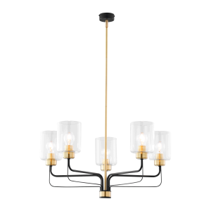ETOLIA 5P, pendant light, 5xE27, max. 5x60W, metal, brass/black, glass lampshade