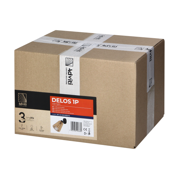 DELOS wall lamp E27, max. power 1x60W, black, wood DELOS wall lamp E27, max. power 1x60W, black, wood