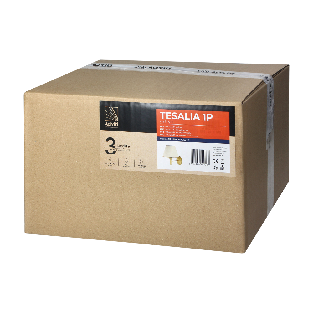 TESALIA 1P, wall lamp, E27 max. 60W, brass, gols, ecrie lampshade