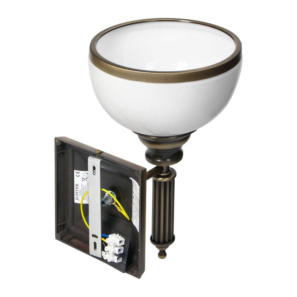 ARGOS 1P, wall lamp, E27 max.60W, metal, patinated brass, glass lampshade