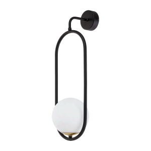 MILOS 1P, wall lamp, E14 max. 40W, metal, black, glass lampshade