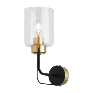 ETOLIA 1P, wall lamp, E27 max. 60W, metal, brass/black, glass lampshade