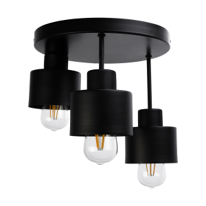 LISA wall and ceiling lamp, max. power 3x60W, E27, black, round base, fixed lamp heads, different levels