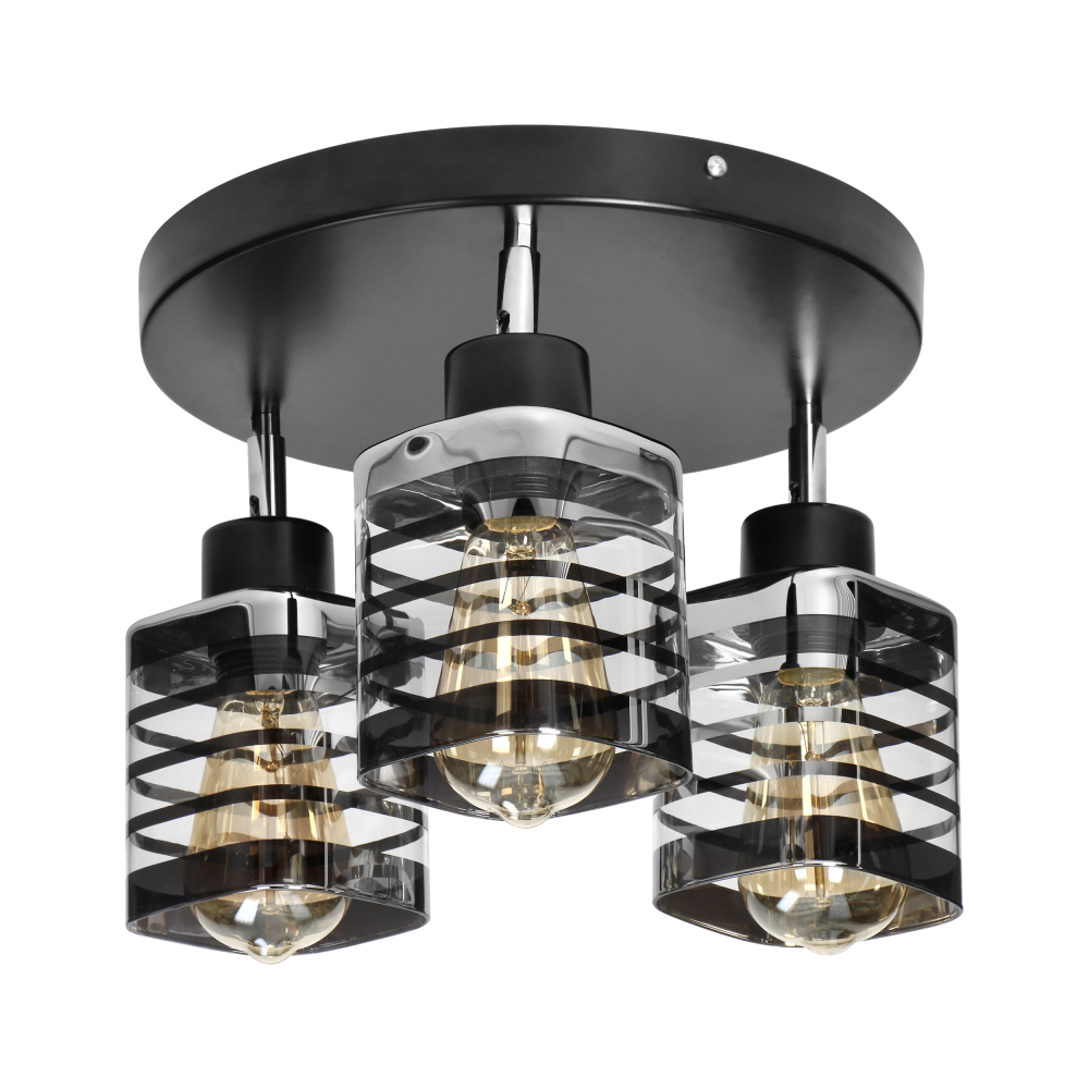 SIENA E27, wall and ceiling lamp, max 3x60W, black, round base, movable lamp heads, one level
