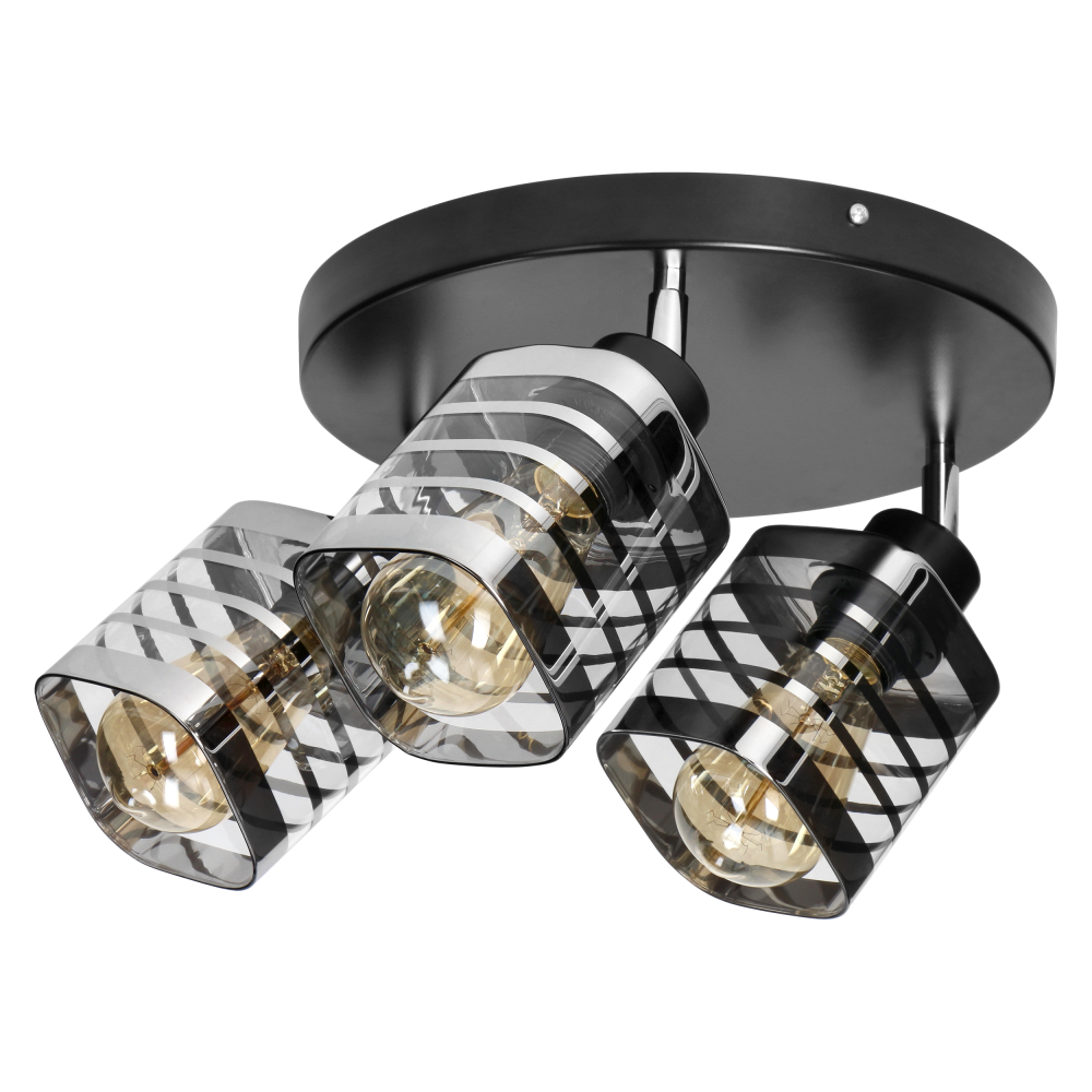 SIENA E27, wall and ceiling lamp, max 3x60W, black, round base, movable lamp heads, one level