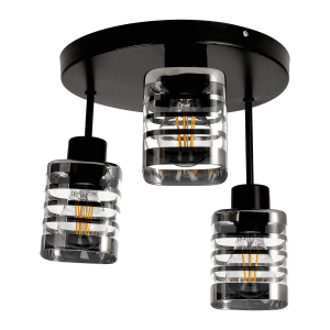 PINO E27, wall and ceiling lamp, max. 3x60W, black, round base, fixed lamp heads, different levels