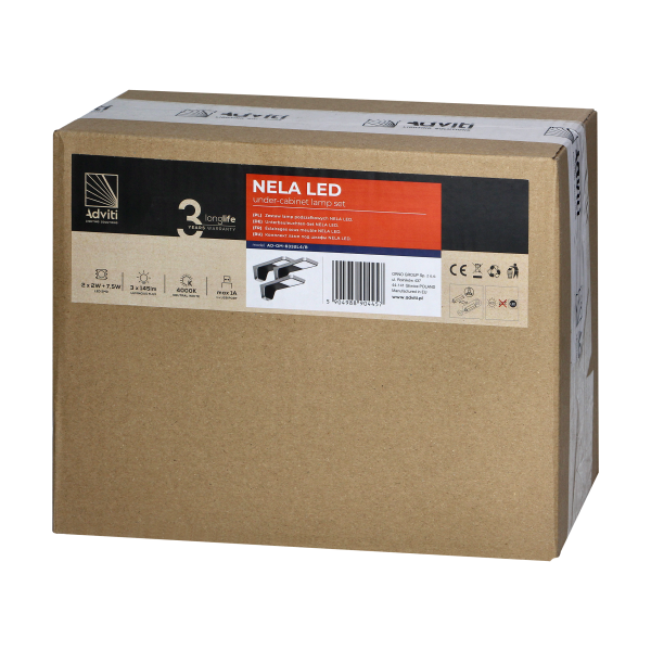 NELA zestaw 3 lamp podszafkowych LED, 2x2W+7,5W, 4000K, z USB, czarny NELA zestaw 3 lamp podszafkowych LED, 2x2W+7,5W, 4000K, z USB, czarny