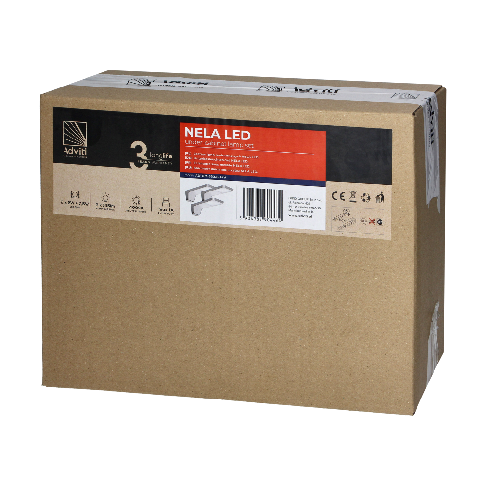 NELA set of 3 under-cabinet LED lamps, 2x2W+7.5W, 4000K, with USB, white