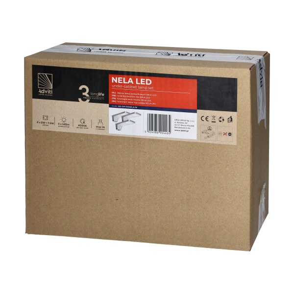 NELA zestaw 3 lamp podszafkowych LED, 2x2W+7,5W, 4000K, z USB, biały NELA zestaw 3 lamp podszafkowych LED, 2x2W+7,5W, 4000K, z USB, biały