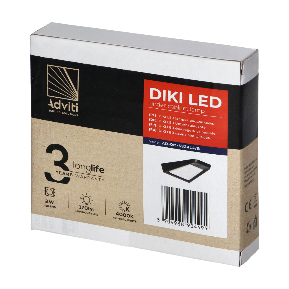 DIKI LED under-cabinet lamp, 2W,170 lm, 4000K, black
