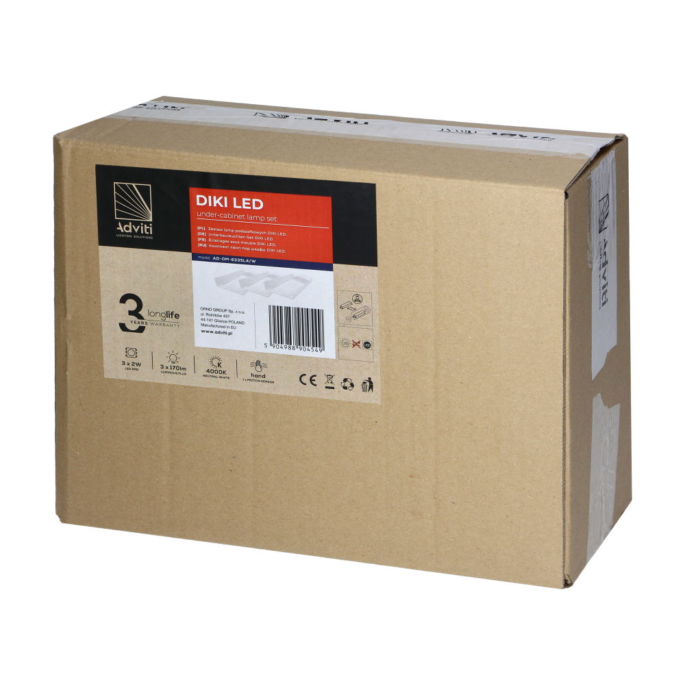 DIKI zestaw 3 lamp podszafkowych LED, 3x2W, 4000K, z wyłącznikiem bezdotykowym, biały